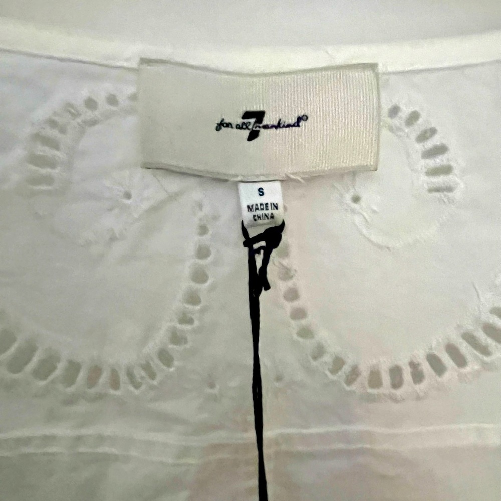 NWT 7 For All Mankind Women Cotton Balloon Sleeves Eyelet Top White Size S - Picture 4 of 15